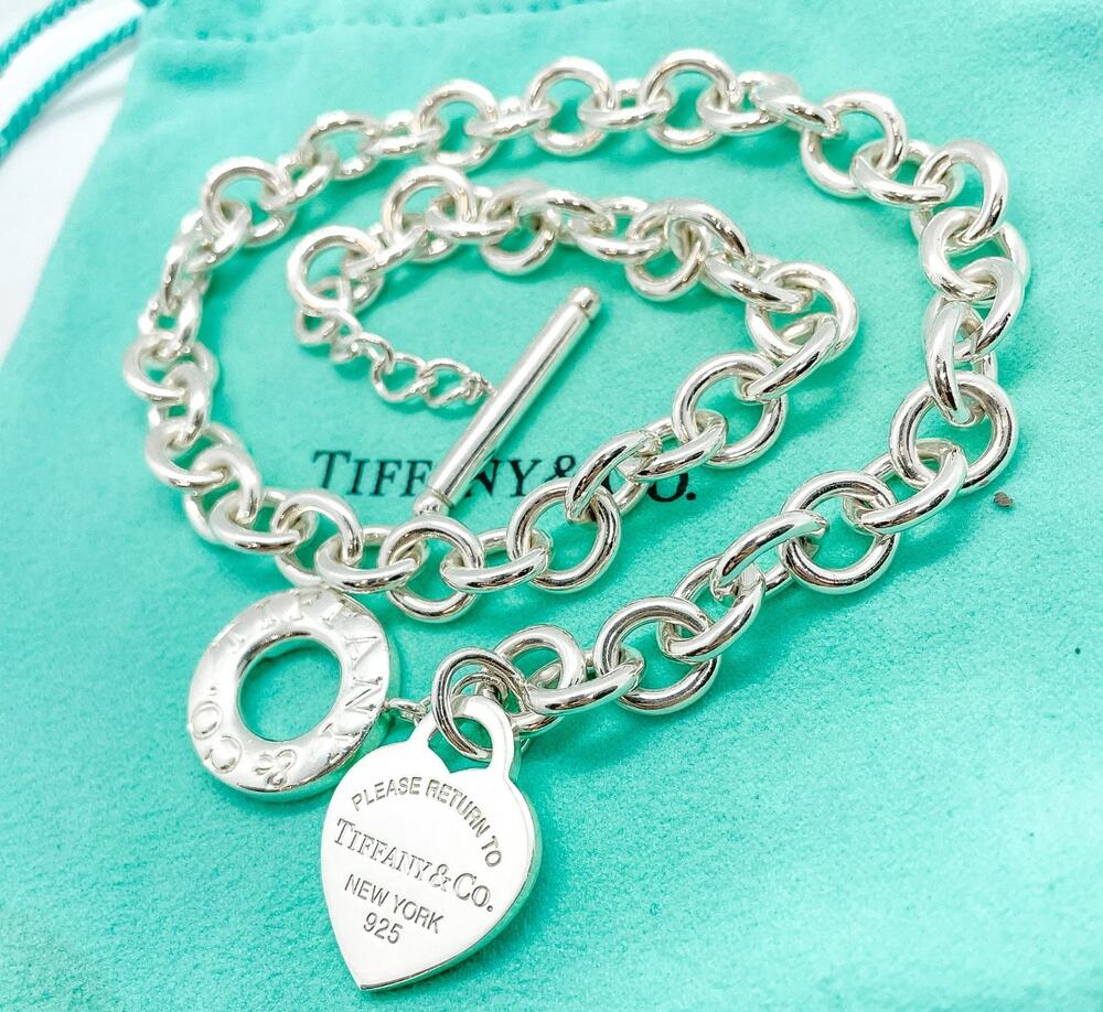 Tiffany & Co. Return Heart Pendant Toggle Necklace Silver 15.5" ENGRAVED BACK